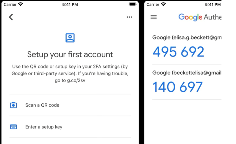 Authentication screen