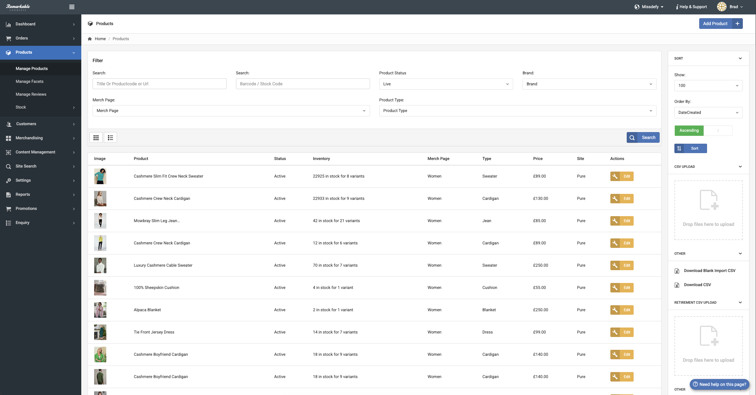 Remarkable Commerce Dashboard